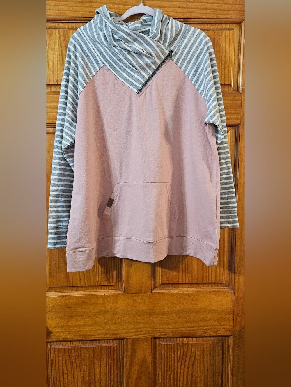 Maurices Dusty Pink Cowl Neck 1/4 Zip Striped Top